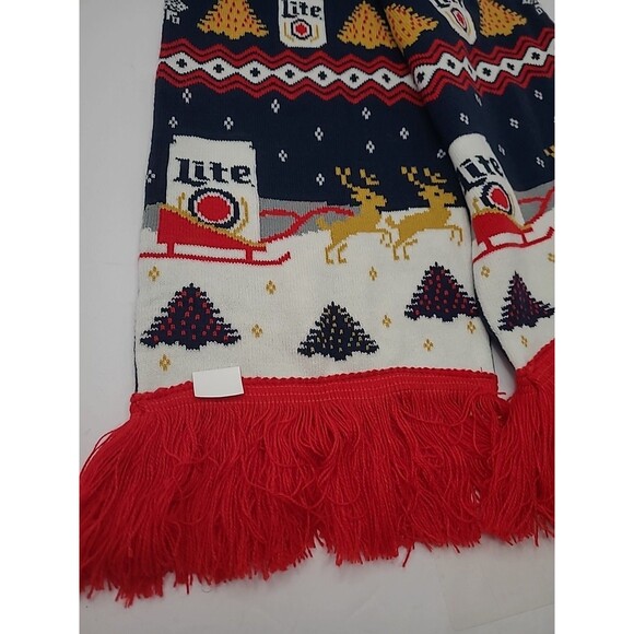 Miller Lite Beer Knit Holiday Scarf Ugly Christmas Sweater Theme w/ Reindeer - Picture 8 of 11